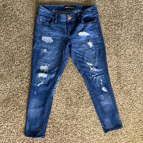 Express Distressed Ankle Jeans, Size 8, PreOwned